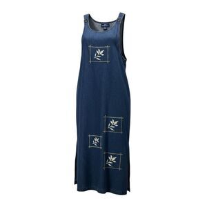 Vtg 90s Original TY Wear Denim Leaf Print Jumper Maxi Dress Size 12 Cottagecore